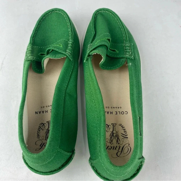 Cole Haan Womens Grand .OS 6.5 Pinch Maine Classic Green Canvas Penny Loafers - Picture 2 of 6